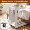 image:imageGiantex CShaped End Table with Wheels Wooden Rolling Side Table wAdjustable Desktop Edge Stopper Side Pocket amp 3 Storage Shelves Sofa Couch Bedside TV Tray for Living Room Bedroom Brown1White