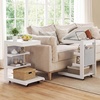 image:imageGiantex CShaped End Table with Wheels Wooden Rolling Side Table wAdjustable Desktop Edge Stopper Side Pocket amp 3 Storage Shelves Sofa Couch Bedside TV Tray for Living Room Bedroom Brown1White