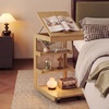image:imageGiantex CShaped End Table with Wheels Wooden Rolling Side Table wAdjustable Desktop Edge Stopper Side Pocket amp 3 Storage Shelves Sofa Couch Bedside TV Tray for Living Room Bedroom Brown1Natural
