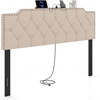 image:imageGiantex Headboard with Charging Station QueenFull Size Tufted Upholstered Head Board w2 AC Outlets USB amp TypeC Ports Rubber Wood Legs Width Adjustable Modern Bed Headboard Only GreyBeige