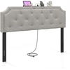image:imageGiantex Headboard with Charging Station QueenFull Size Tufted Upholstered Head Board w2 AC Outlets USB amp TypeC Ports Rubber Wood Legs Width Adjustable Modern Bed Headboard Only GreyGray