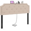 image:imageGiantex Headboard with Charging Station QueenFull Size Tufted Upholstered Head Board w2 AC Outlets USB amp TypeC Ports Rubber Wood Legs Width Adjustable Modern Bed Headboard Only GreyBeige