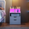 image:imageGiantex LED Night Stand with Charging Station End Side Table wOpen Shelves 2 Storage Drawers Cable Holes Nightstand wAdjustable Light Color amp Mode Modern Bedside Table for Bedroom 1 WhiteWhite