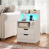image:imageGiantex LED Night Stand with Charging Station End Side Table wOpen Shelves 2 Storage Drawers Cable Holes Nightstand wAdjustable Light Color amp Mode Modern Bedside Table for Bedroom 1 WhiteWhite
