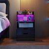 image:imageGiantex LED Night Stand with Charging Station End Side Table wOpen Shelves 2 Storage Drawers Cable Holes Nightstand wAdjustable Light Color amp Mode Modern Bedside Table for Bedroom 1 WhiteBlack