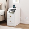 image:imageGiantex Night Stand with Charging Station  Sofa Couch End Side Table wOpen Shelf Storage Drawers USB amp TypeC Port Modern Narrow Nightstand Bedside Table for Bedroom Small Spaces 1 WhiteWhite