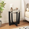 image:imageGiantex Round Glass End Table Set of 2 24 Side Table with Tempered Glass Top Nightstands with Cross amp Solid Rubber Wood Base Compact Bedside Night Stand for Bedroom Office Living Room 2 WalnutBlack