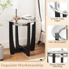 image:imageGiantex Round Glass End Table Set of 2 24 Side Table with Tempered Glass Top Nightstands with Cross amp Solid Rubber Wood Base Compact Bedside Night Stand for Bedroom Office Living Room 2 WalnutBlack