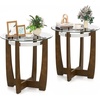 image:imageGiantex Round Glass End Table Set of 2 24 Side Table with Tempered Glass Top Nightstands with Cross amp Solid Rubber Wood Base Compact Bedside Night Stand for Bedroom Office Living Room 2 WalnutWalnut