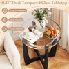 image:imageGiantex Round Glass End Table Set of 2 24 Side Table with Tempered Glass Top Nightstands with Cross amp Solid Rubber Wood Base Compact Bedside Night Stand for Bedroom Office Living Room 2 WalnutBlack