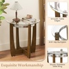 image:imageGiantex Round Glass End Table Set of 2 24 Side Table with Tempered Glass Top Nightstands with Cross amp Solid Rubber Wood Base Compact Bedside Night Stand for Bedroom Office Living Room 2 WalnutWalnut