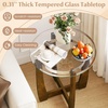 image:imageGiantex Round Glass End Table Set of 2 24 Side Table with Tempered Glass Top Nightstands with Cross amp Solid Rubber Wood Base Compact Bedside Night Stand for Bedroom Office Living Room 2 WalnutWalnut