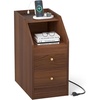 image:imageGiantex Night Stand with Charging Station  Sofa Couch End Side Table wOpen Shelf Storage Drawers USB amp TypeC Port Modern Narrow Nightstand Bedside Table for Bedroom Small Spaces 1 WhiteWalnut