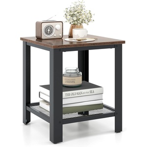 image:imageGiantex 2Tier End Table 16 Inch Small Side Table wMesh Storage Shelf Industrial Telephone Table with HeavyDuty Metal Frame Square Sofa Table for Small Space Living Room Rustic BrownRustic Brown