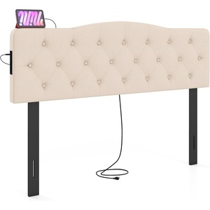 image:imageGiantex Headboard with Charging Station QueenFull Size Tufted Upholstered Head Board w2 AC Outlets USB amp TypeC Ports Rubber Wood Legs Width Adjustable Modern Bed Headboard Only GreyBeige
