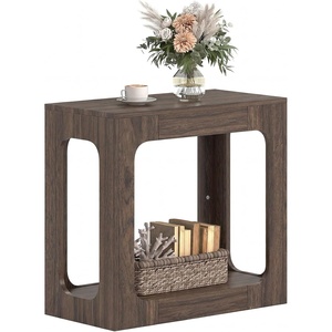 image:imageGiantex Narrow End Table 2Tier Farmhouse Side Table with Open Storage Shelf Arched Wood Night Stand for Bedroom Small Accent Furniture for Living Room Small Spaces OakBrown