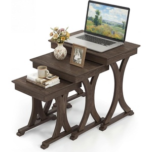 image:imageGiantex Nesting Coffee Table Setof3  Stackable Rectangular Sofa End Side Table wSolid Rubber Wood Legs Vintage Farmhouse Night Stand for Bedroom Living Room Home Office Small Spaces