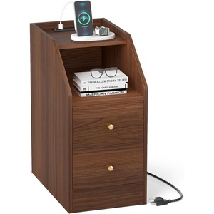 image:imageGiantex Night Stand with Charging Station  Sofa Couch End Side Table wOpen Shelf Storage Drawers USB amp TypeC Port Modern Narrow Nightstand Bedside Table for Bedroom Small Spaces 1 WhiteWalnut
