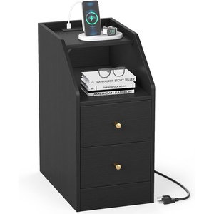 image:imageGiantex Night Stand with Charging Station  Sofa Couch End Side Table wOpen Shelf Storage Drawers USB amp TypeC Port Modern Narrow Nightstand Bedside Table for Bedroom Small Spaces 1 WhiteBlack