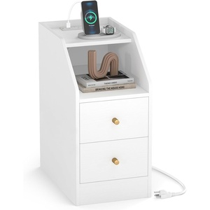 image:imageGiantex Night Stand with Charging Station  Sofa Couch End Side Table wOpen Shelf Storage Drawers USB amp TypeC Port Modern Narrow Nightstand Bedside Table for Bedroom Small Spaces 1 WhiteWhite