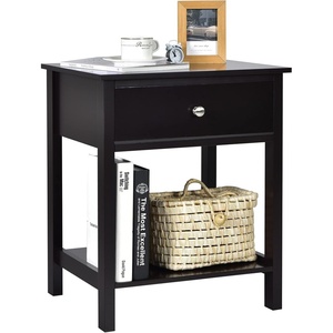 image:imageGiantex Nightstand Wood End Table with Drawer and Open Shelf Night Stand for Small Spaces 2Tier Bedside Table for Living Room Bedroom Dorm Easy Assembly WhiteBlack