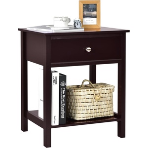 image:imageGiantex Nightstand Wood End Table with Drawer and Open Shelf Night Stand for Small Spaces 2Tier Bedside Table for Living Room Bedroom Dorm Easy Assembly WhiteBrown