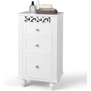 image:imageGiantex Bathroom Floor Cabinet Freestanding Storage Cabinet with 3 Drawers Solid Wood Legs Antitoppling Device Modern Nightstand Sofa Side Table for Living Room Bedroom Entryway White
