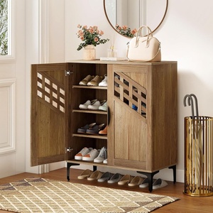 image:imageGiantex Shoe Cabinet 4Tier Wooden Shoe Rack Cabinet with Marble Pattern Doors amp Removable Shelves Freestanding Shoe Storage Cabinet for Entryway Hallway Living RoomHollow Woven Door