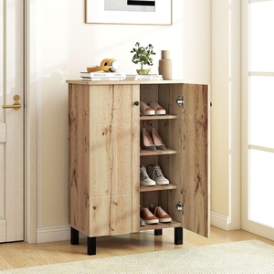 image:imageGiantex Shoe Cabinet with Doors 4Tier Freestanding Shoe Rack Cabinet wVentilated Slatted Doors amp Adjustable Shelves Modern Wooden Shoe Storage Cabinet for Entryway Hallway Closet Living RoomFlatpanel Door