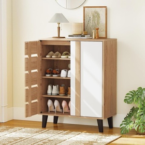 image:imageGiantex Shoe Cabinet with Louvered Doors 4Tier Farmhouse Shoe Rack Cabinet with Adjustable Shelves amp Vent Holes Wooden Shoe Storage Cabinet for Entryway Hallway Closet Bedroom295 x 14 x 375