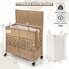 image:imageGiantex Laundry Hamper with Wheels and Lid 33 Gal 125L Wicker Laundry Basket 2 Removable Liner Bags Handles and Pulling Strap Synthetic Rattan Rolling Laundry Hamper Clothes StorageNatural