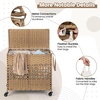 image:imageGiantex Laundry Hamper with Wheels and Lid 33 Gal 125L Wicker Laundry Basket 2 Removable Liner Bags Handles and Pulling Strap Synthetic Rattan Rolling Laundry Hamper Clothes StorageNatural
