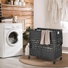 image:imageGiantex Laundry Hamper with Wheels and Lid 33 Gal 125L Wicker Laundry Basket 2 Removable Liner Bags Handles and Pulling Strap Synthetic Rattan Rolling Laundry Hamper Clothes StorageBlack