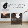 image:imageGiantex Laundry Hamper with Wheels and Lid 33 Gal 125L Wicker Laundry Basket 2 Removable Liner Bags Handles and Pulling Strap Synthetic Rattan Rolling Laundry Hamper Clothes StorageBrown