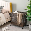 image:imageGiantex Laundry Hamper with Wheels and Lid 33 Gal 125L Wicker Laundry Basket 2 Removable Liner Bags Handles and Pulling Strap Synthetic Rattan Rolling Laundry Hamper Clothes StorageBrown