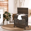 image:imageGiantex Laundry Hamper with Wheels and Lid 33 Gal 125L Wicker Laundry Basket 2 Removable Liner Bags Handles and Pulling Strap Synthetic Rattan Rolling Laundry Hamper Clothes StorageBrown