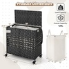 image:imageGiantex Laundry Hamper with Wheels and Lid 33 Gal 125L Wicker Laundry Basket 2 Removable Liner Bags Handles and Pulling Strap Synthetic Rattan Rolling Laundry Hamper Clothes StorageBlack