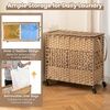 image:imageGiantex Laundry Hamper with Wheels and Lid 33 Gal 125L Wicker Laundry Basket 2 Removable Liner Bags Handles and Pulling Strap Synthetic Rattan Rolling Laundry Hamper Clothes StorageNatural