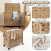 image:imageGiantex Laundry Hamper with Wheels and Lid 33 Gal 125L Wicker Laundry Basket 2 Removable Liner Bags Handles and Pulling Strap Synthetic Rattan Rolling Laundry Hamper Clothes StorageNatural