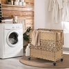 image:imageGiantex Laundry Hamper with Wheels and Lid 33 Gal 125L Wicker Laundry Basket 2 Removable Liner Bags Handles and Pulling Strap Synthetic Rattan Rolling Laundry Hamper Clothes StorageNatural