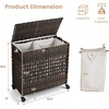 image:imageGiantex Laundry Hamper with Wheels and Lid 33 Gal 125L Wicker Laundry Basket 2 Removable Liner Bags Handles and Pulling Strap Synthetic Rattan Rolling Laundry Hamper Clothes StorageBrown