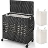 image:imageGiantex Laundry Hamper with Wheels and Lid 33 Gal 125L Wicker Laundry Basket 2 Removable Liner Bags Handles and Pulling Strap Synthetic Rattan Rolling Laundry Hamper Clothes StorageBlack