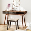 image:imageGiantex Mid Century Modern Desk 425 Vintage Computer Desk with Storage Drawer amp Rubber Wood Legs Makeup Vanity Table Wood Computer Workstation Small Writing Desk for Bedroom Small Space Walnut