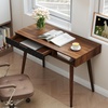 image:imageGiantex Mid Century Modern Desk 425 Vintage Computer Desk with Storage Drawer amp Rubber Wood Legs Makeup Vanity Table Wood Computer Workstation Small Writing Desk for Bedroom Small Space Walnut