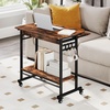 image:imageGiantex Rolling Computer Desk Mobile Portable Desk with Keyboard Tray amp Wheels Laptop PC Table Cart with Shelf amp Hooks Industrial Small Desk for Small Spaces Home Office Bedroom WhiteRustic Brown