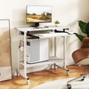 image:imageGiantex Rolling Computer Desk Mobile Portable Desk with Keyboard Tray amp Wheels Laptop PC Table Cart with Shelf amp Hooks Industrial Small Desk for Small Spaces Home Office Bedroom WhiteWhite