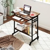 image:imageGiantex Rolling Computer Desk Mobile Portable Desk with Keyboard Tray amp Wheels Laptop PC Table Cart with Shelf amp Hooks Industrial Small Desk for Small Spaces Home Office Bedroom WhiteRustic Brown