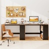 image:imageGiantex Small Desk with Bookshelf 44 Inch Modern Computer Desk for Small Spaces Laptop PC Desk Vanity Table for Bedroom Study Writing Desk for Home Office WhiteNaturalBlackrustic Brown