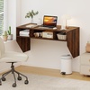 image:imageGiantex WallMounted Computer Desk Floating Laptop Desk with 3 Storage Compartments SpaceSaving Home Office Workstation Vanity Table for Bedroom Study Living Room BlackRustic Brown