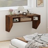image:imageGiantex WallMounted Computer Desk Floating Laptop Desk with 3 Storage Compartments SpaceSaving Home Office Workstation Vanity Table for Bedroom Study Living Room BlackRustic Brown